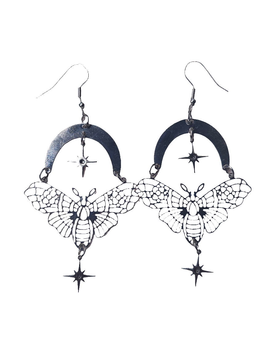 Moon & Star Moth Earrings