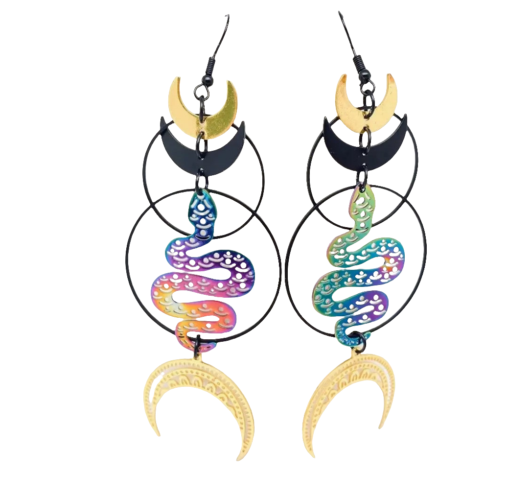 Snake & Moon Earrings